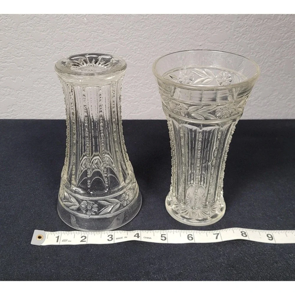 Vintage 1950s Textured Pressed Glass Goblet Style Vase 6-7 inch Tall (Lot of 2)